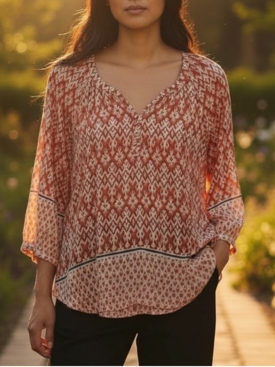 beachlunchlounge Tops - BEACHLUNCHLOUNGE “Sonya” Bohemian Ikat Print Top Blouse Size Small